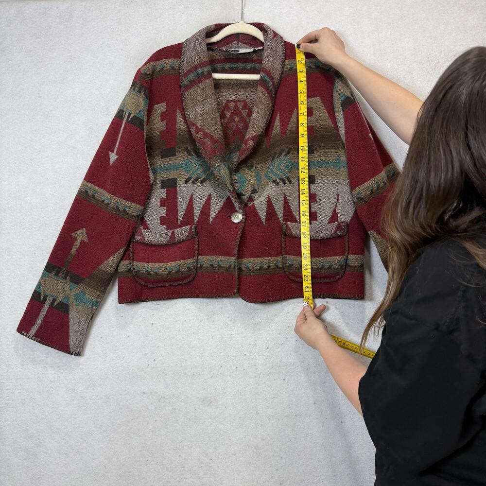Rhonda Stark Blazer Womens Medium Red Wool Southwestern Western Button Jacket - Picture 4 of 7